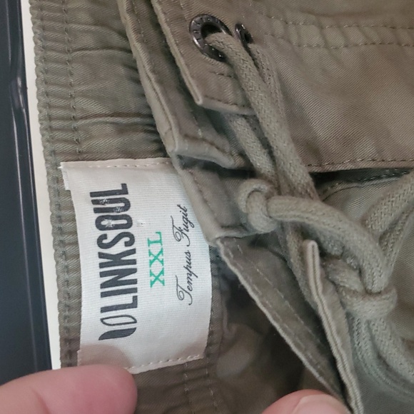 LinkSoul Tempus Fugit Green Cotton Mens Shorts Size XXL Tie Waist Chino - Picture 7 of 11